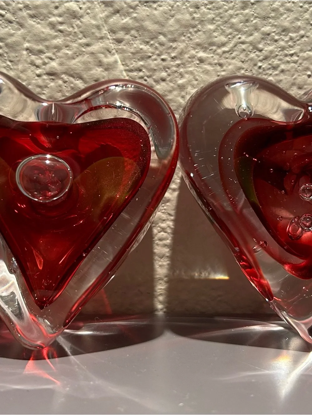 Decorative Red Glass Heart Pair - Elegant Home Accent